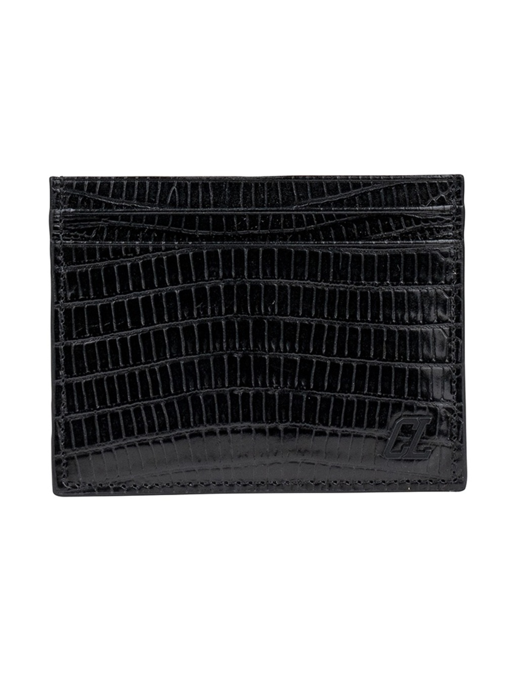 Christian Louboutin Logo Appliquéd Lizard Effect Glossed Leather Cardholder NWT
